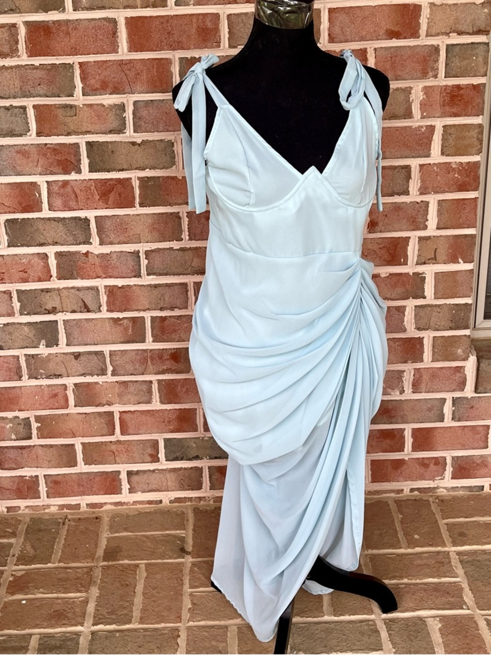 NWT PrettyLittleThing Light Blue Underwire Draped Midi Dress US 10 Wedding Guest